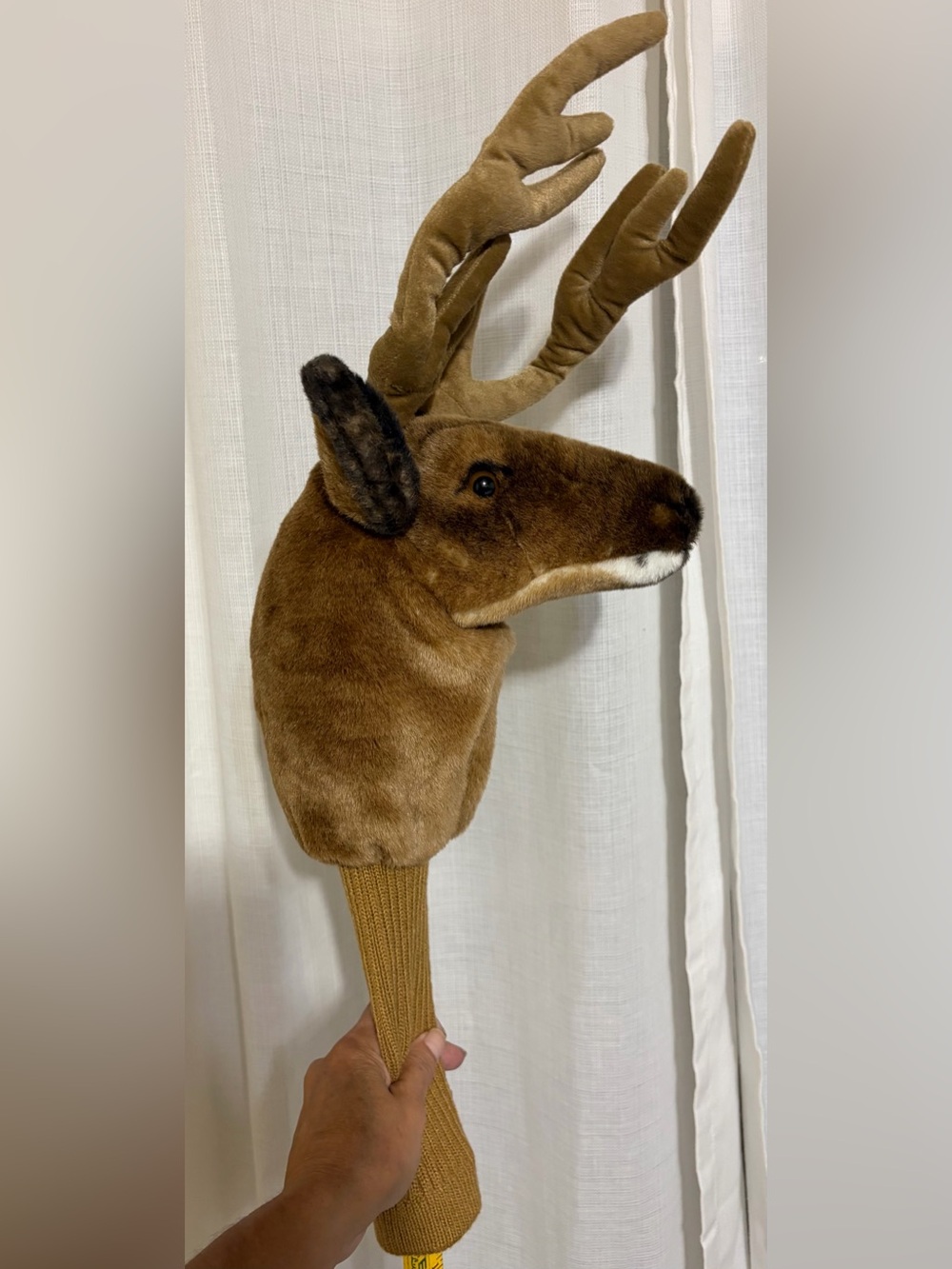Vintage Plush Deer Golf Club Head Cover Buck Driver Cover with Knit Sock